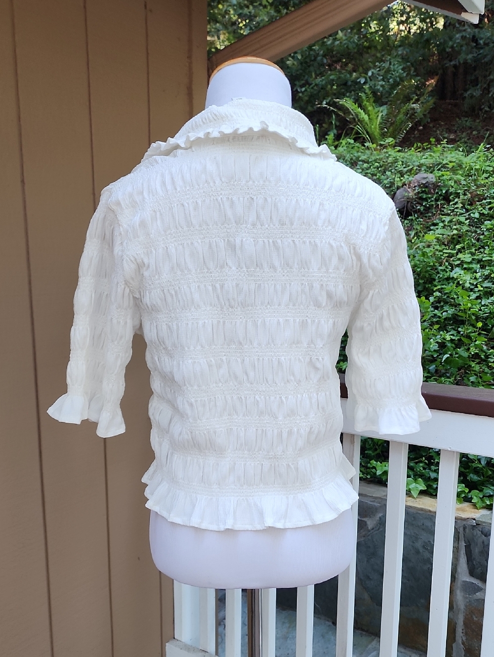 Women's White Ruffled Button-Down Top - Picture 4 of 9